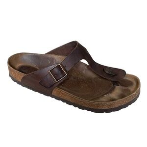 BIRKENSTOCK Gizeh Leather Thong Cork Sandals Brown 41
